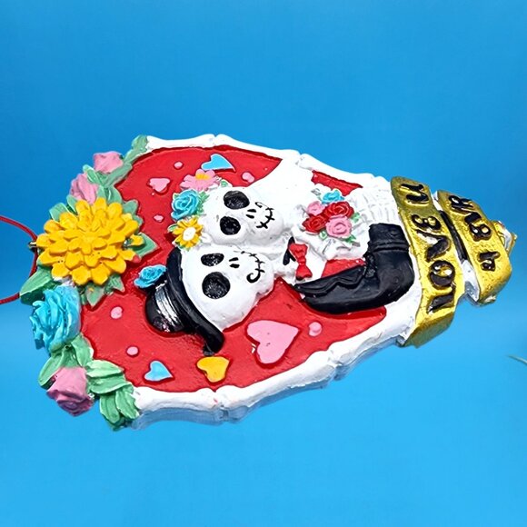 Sugar Skull Day of the Dead Love U 4 Skeleton Couple Heart Ornament Valentine - Picture 10 of 12